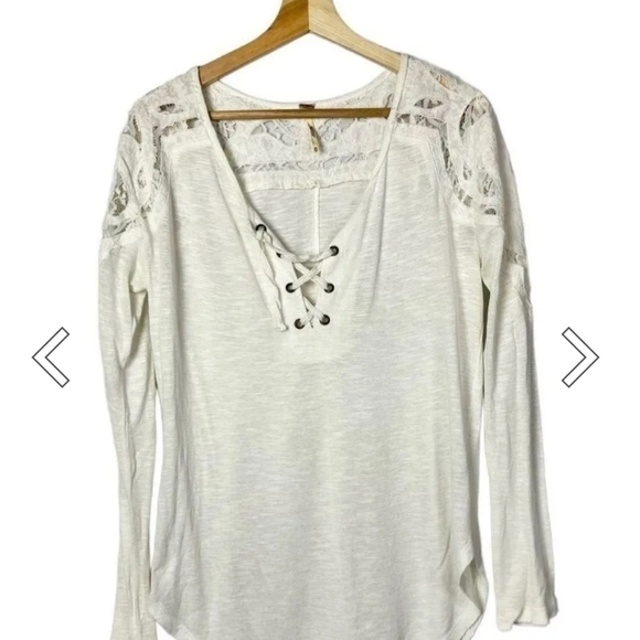 Free People Jennie White Lace Up Long Sleeve Tunic Top Size M - Picture 2 of 4